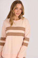 Load image into Gallery viewer, One Ten Willow Panel Stripe Tee Blush Chocolate Stripe