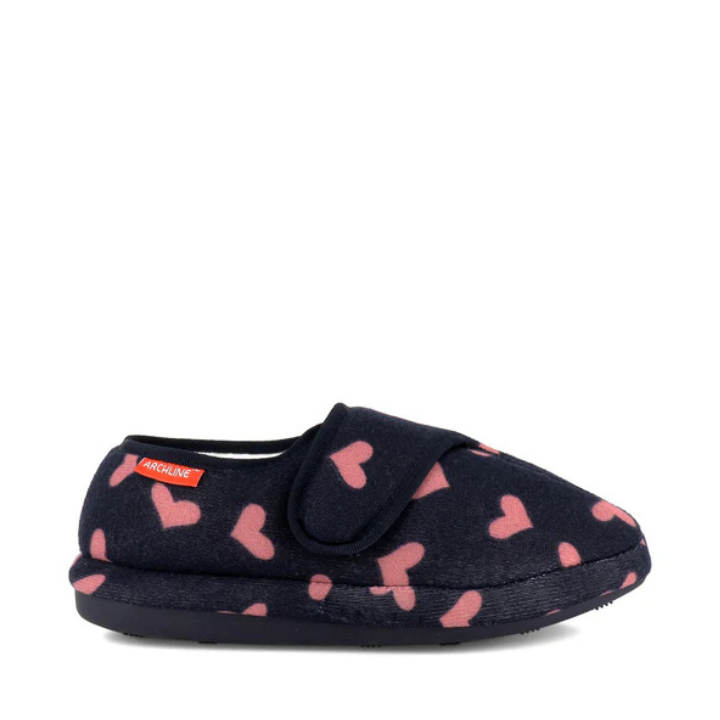 Archline Orthotic Slippers Plus Navy with Hearts