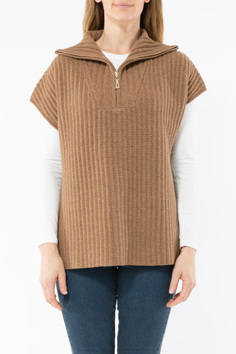 Zip Neck Poncho Vest Toffee