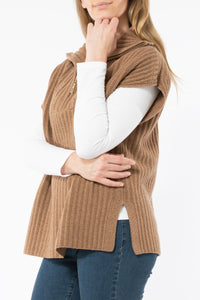 Zip Neck Poncho Vest Toffee