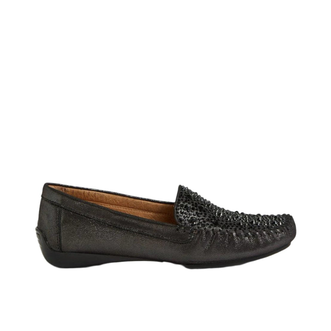 Django And Juliette Lufus Black Shimmer Leather Jewels Flat Shoe