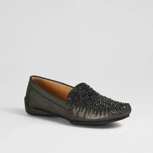 Django & Juliette Lufus Black Shimmer Leather Jewels Flat shoe