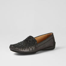 Load image into Gallery viewer, Django And Juliette Lufus Black Shimmer Leather Jewels Flat Shoe