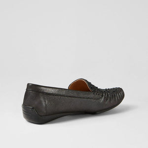 Django And Juliette Lufus Black Shimmer Leather Jewels Flat Shoe