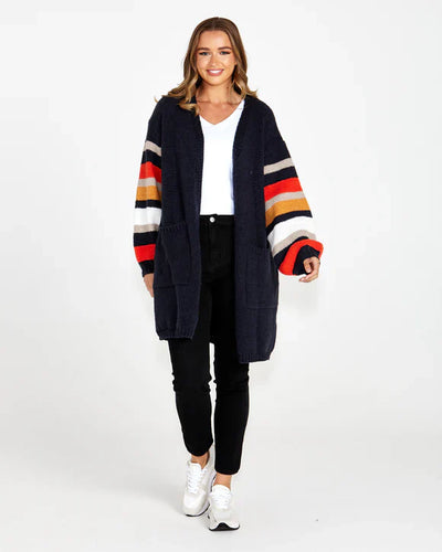 Sass Womens Clothing Liliana Chunky Cardi Navy Stripe
