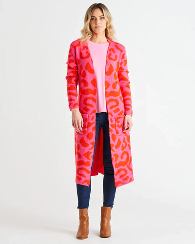 Betty Basics Pink/red Cheetah Cardigan