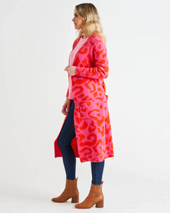 Betty Basics Pink/red Cheetah Cardigan