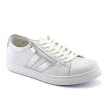 Load image into Gallery viewer, Cabello Ultimate White Silver Side Zip &amp; Lace Up Sneakers